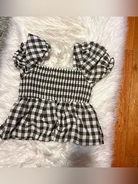 Black and White Gingham Smocked Peplum Top
